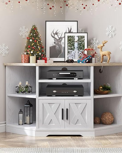 YITAHOME Corner TV Stand for TV Up to 55 Inch with Power Outlet, Farmhouse TV Console w/Adjustable Storage Shelf, Entertainment Center for Living Room,Bedroom, Grey White & Grey Wash, 47 inches - LeafyLoom