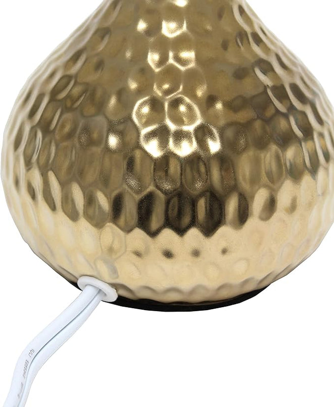 Simple Designs LT2073-GDB Mini Hammered Texture Gold Drip Table Lamp with Black Shade - LeafyLoom