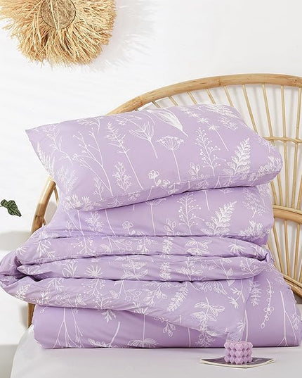JANZAA Queen Comforter Set Floral Comforter Sets Queen Size Bedding Set Purple Comforter for All Season with 2 Pillow Shams Cute and Comfortable - LeafyLoom