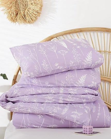 JANZAA King Size Comforter Set Floral Comforter Sets King Size Bedding Set Purple Comforter for All Season with 2 Pillow Shams Cute and Comfortable - LeafyLoom