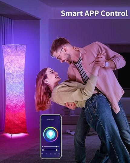 chiphy Floor lamp, RGB Standing Lamps for Bedroom, 7 Colors Changing and Dimmable LED Bulbs, Remote Control and White Fabric Shade, Modern Light for Living Room and Play Room - LeafyLoom