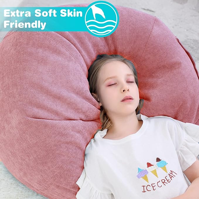 Stuffed Animal Storage Bean Bag Chair Cover (No Filler) for Kids and Adults.Soft Premium Corduroy Stuffable Beanbag for Organizing Children Plush Toys or Memory Foam Small 100L (Pink) - LeafyLoom