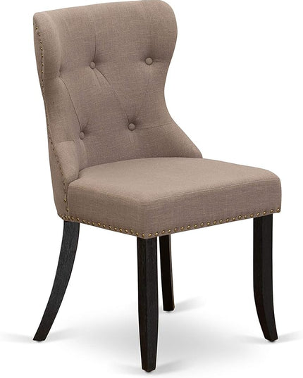 East West Furniture AMSI3-ABK-48 Antique 3 Piece Modern Set Contains a Round Kitchen Table with Pedestal and 2 Coffee Linen Fabric Parsons Dining Chairs, 36x36 Inch - LeafyLoom