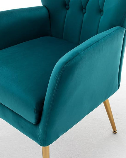 US Pride Furniture Modern Accent Chair with Ergonomic High Wingback, Microfiber Upholstered Armchair with Metal Legs for Living Room, Bedroom, Office or Vanity, Dark Teal - LeafyLoom