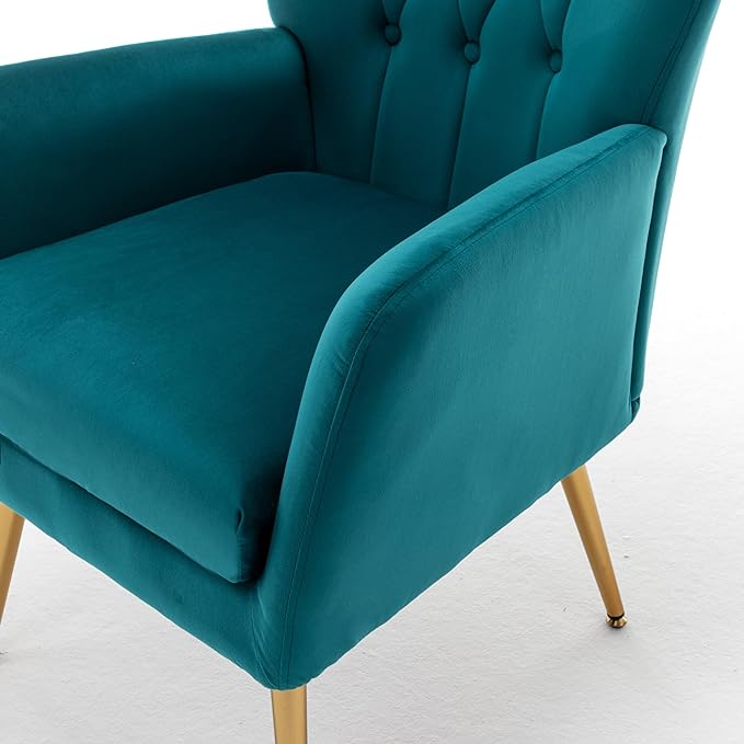 US Pride Furniture Modern Accent Chair with Ergonomic High Wingback, Microfiber Upholstered Armchair with Metal Legs for Living Room, Bedroom, Office or Vanity, Dark Teal - LeafyLoom