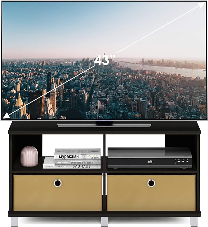 Furinno Andrey Entertainment Center with Bin Drawers, Dark Espresso - LeafyLoom