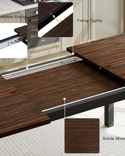 Feonase 63" Extendable Dining Room Table Set for 4, Modern Dining Table with 2 Benches, 3 Pcs Kitchen Table for Small Space, Easy Clean, Espresso - LeafyLoom