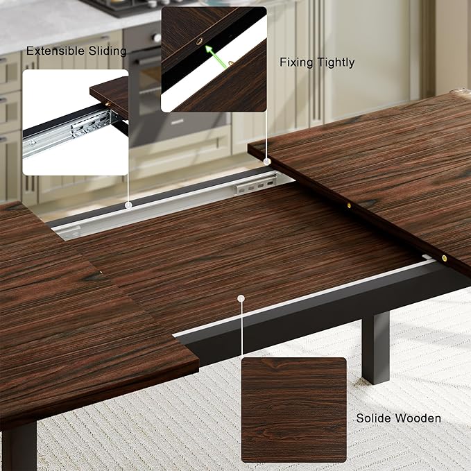 Feonase 63" Extendable Dining Room Table Set for 4, Modern Dining Table with 2 Benches, 3 Pcs Kitchen Table for Small Space, Easy Clean, Espresso - LeafyLoom