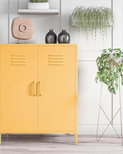 Novogratz Cache 2 Door Metal Locker Storage, Yellow Cabinet - LeafyLoom