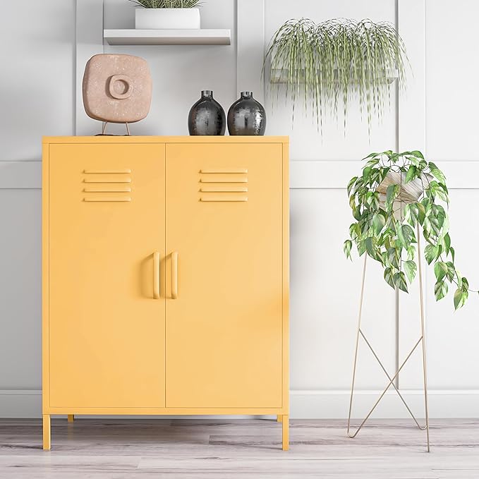 Novogratz Cache 2 Door Metal Locker Storage, Yellow Cabinet - LeafyLoom