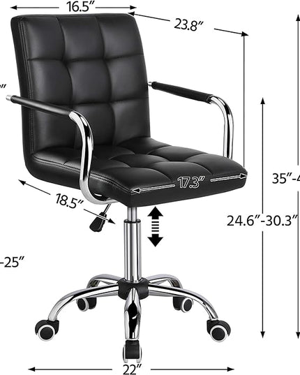 Yaheetech Desk Chair - Office Chair with Arms/Wheels for Students Swivel Faux Leather Home Computer Black - LeafyLoom