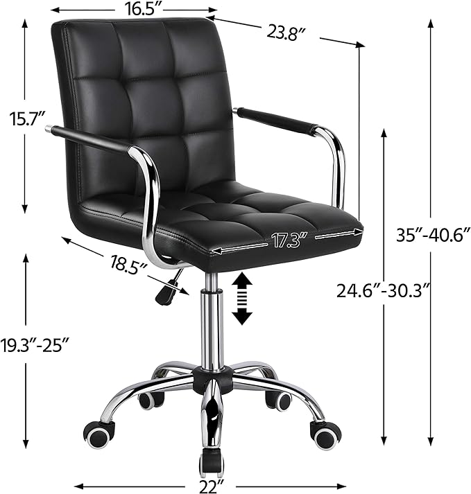 Yaheetech Desk Chair - Office Chair with Arms/Wheels for Students Swivel Faux Leather Home Computer Black - LeafyLoom
