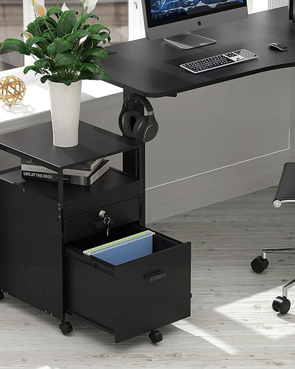 SHW Rolling File Cabinet w/ 2 Drawers & Open Shelf, Black - LeafyLoom