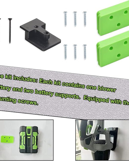DECKMAN 1 x Leaf Blower Wall Mount | Holder | 2 x Battery Holders Compatible with EGO Leaf Blower/Battery, Blower Wall Mount for EGO 530 615 650 CFM Blower, Battery Mounts Fit for EGO 54v Batteries - LeafyLoom