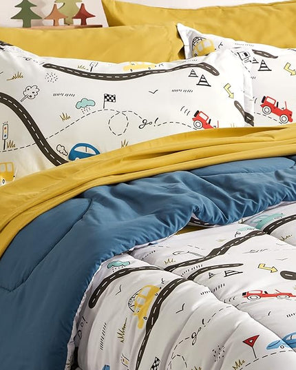 SLEEP ZONE Kids Bedding Twin Comforter Set - Cute Printed for Boys, Girls, Teens, Super Soft, Fade Resistant, Car Road, Twin - LeafyLoom