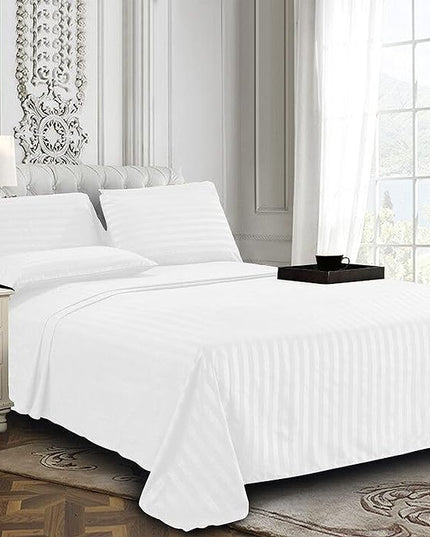 Elegant Comfort Best, Softest, Coziest 6-Piece Sheet Sets! - 1500 Premier Hotel Quality Luxurious Wrinkle Resistant 6-Piece DAMASK STRIPE Bed Sheet Set, Full White - LeafyLoom