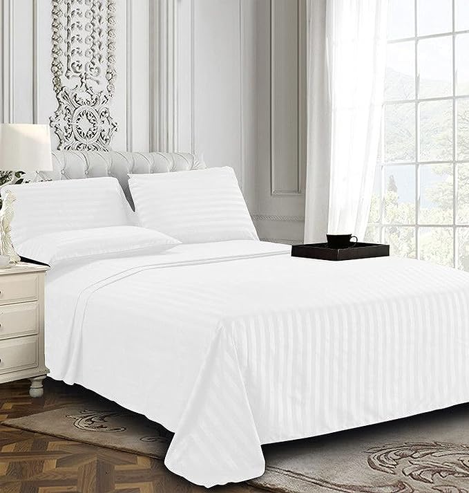 Elegant Comfort Best, Softest, Coziest 6-Piece Sheet Sets! - 1500 Premier Hotel Quality Luxurious Wrinkle Resistant 6-Piece DAMASK STRIPE Bed Sheet Set, Full White - LeafyLoom