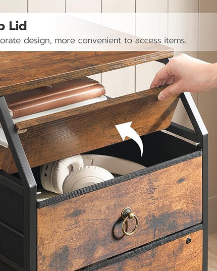 HOOBRO 2-Drawer Mobile File Cabinet, Filing Cabinet with Charging Station, Printer Stand with Open Storage Shelf, for A4/Letter Size, Home Office, Nonwovens Drawer, Rustic Brown and Black BF10UWJ01 - LeafyLoom