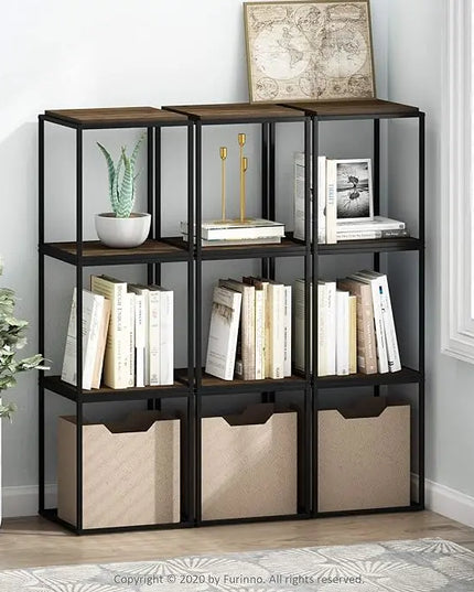 Furinno Moretti Cube Modern Stackable End Table Shelf, Columbia Walnut - LeafyLoom