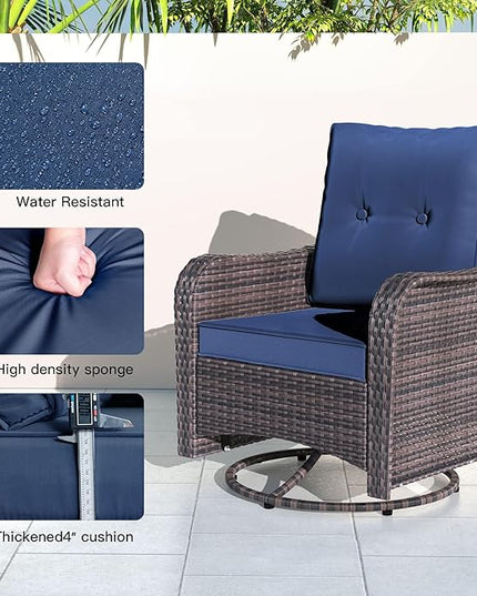 Kullavik 10PCS Outdoor Patio Furniture Set,PE Wicker Rattan Sectional Sofa Patio Conversation Sets with 43" 55000BTU Gas Propane Fire Pit Table,Swivel Rocking Chairs Set,Dark Blue - LeafyLoom