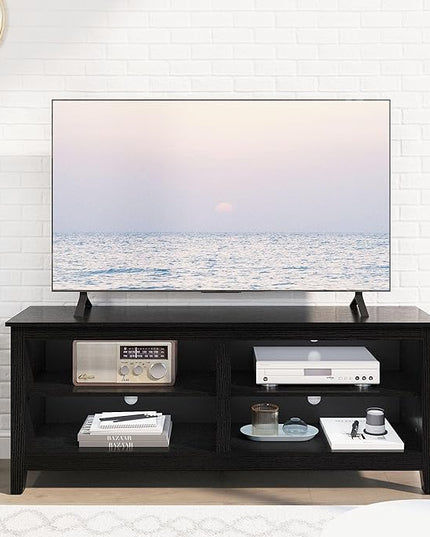 TV Stand for 65 inch TV with Storage,Modern TV Entertainment Center for Bedroom,TV Media Console Table with 4 Open Storage Shelve,55 inch Wood TV Cabinet Black - LeafyLoom