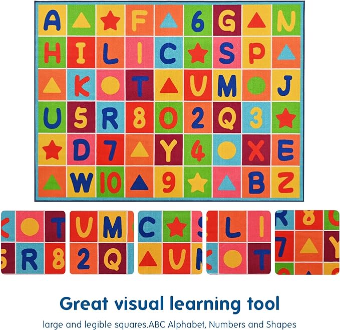 Booooom Jackson Kids ABC Rug Play Mat for Toddlers 39X59 inches,Alphabet Numbers Shapes Baby Mat for Floor Educational Learning Daycare Playroom Nursery Rug Non-Slip Backing - LeafyLoom