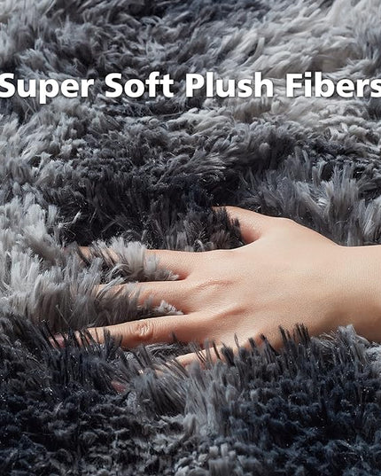 Ophanie Rugs for Bedroom, Machine Washable Fluffy Shaggy Soft Area Rug, Non-Slip Indoor Floor Carpet for Living Room, Kids Boys Teen Dorm Home Decor Aesthetic, Nursery, 4x6 Feet Black and Grey - LeafyLoom