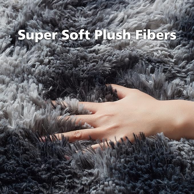 Ophanie Rugs for Bedroom, Machine Washable Fluffy Shaggy Soft Area Rug, Non-Slip Indoor Floor Carpet for Living Room, Kids Boys Teen Dorm Home Decor Aesthetic, Nursery, 4x6 Feet Black and Grey - LeafyLoom