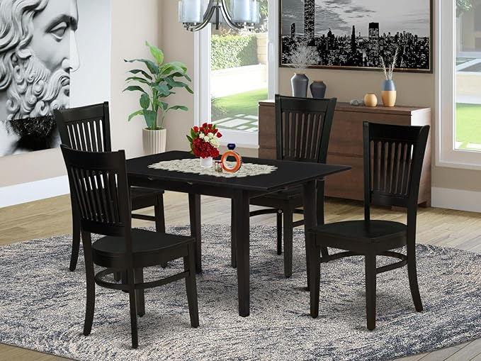 East West Furniture NOVA5-BLK-W 5 Piece Dining Room Furniture Set Includes a Rectangle Kitchen Table with Butterfly Leaf and 4 Dining Chairs, 32x54 Inch, Black - LeafyLoom