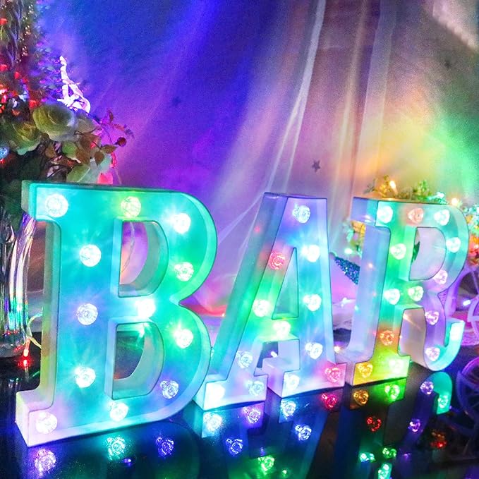 Glintee Light Up Letters Letter Lights - Colorful LED Letters Lights Alphabet for Romantic Valentines Day Night Lights Wedding Birthday Party Home Bar Decor- (Colorful D) - LeafyLoom