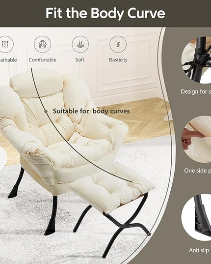 Lazy Chair with Folding Ottoman Modern Large Accent Chair,Contemporary Lounge Leisure Sofa Chair with Armrests Upholstered Sofa Armchair Reading Chair for Bedroom,Dorm & Office,Beige - LeafyLoom