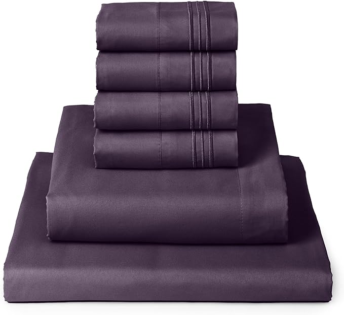 Mellanni Full Sheets Set - 6 PC Iconic Collection Bedding Sheets & Pillowcases - Hotel Luxury, Ultra Soft, Cooling Bed Sheets - Deep Pocket up to 16 inch - 6 PC (Full, Purple w/Extra Pillow Cases) - LeafyLoom