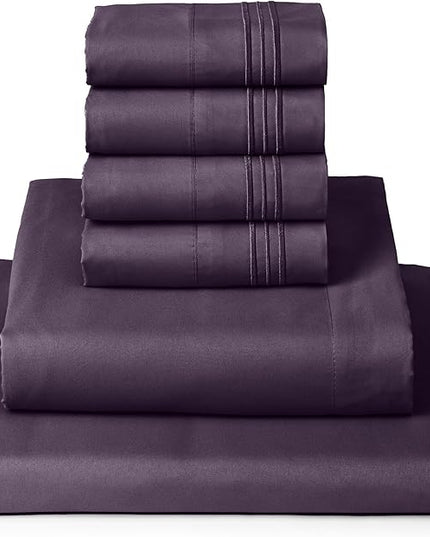 Mellanni California King Sheets Set - 6 PC Iconic Collection Bedding Sheets & Pillowcases - Ultra Soft, Cooling Bed Sheets - Deep Pocket up to 16 inch - 6 PC (Cal King, Purple w/Extra Pillow Cases) - LeafyLoom