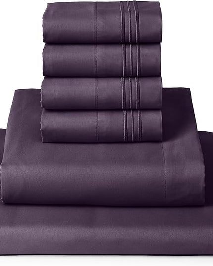 Mellanni Queen Sheets Set - 6 PC Iconic Collection Bedding Sheets & Pillowcases - Hotel Luxury, Ultra Soft, Cooling Bed Sheets - Deep Pocket up to 16 inch - 6 PC (Queen, Purple w/Extra Pillow Cases) - LeafyLoom