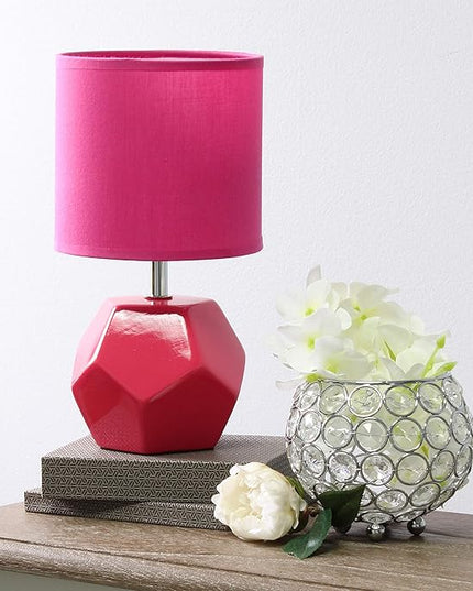 Simple Designs LT2065-PNK Round Prism Mini Table Lamp with Matching Fabric Shade, Pink - LeafyLoom