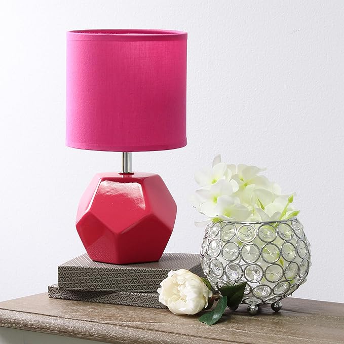 Simple Designs LT2065-PNK Round Prism Mini Table Lamp with Matching Fabric Shade, Pink - LeafyLoom