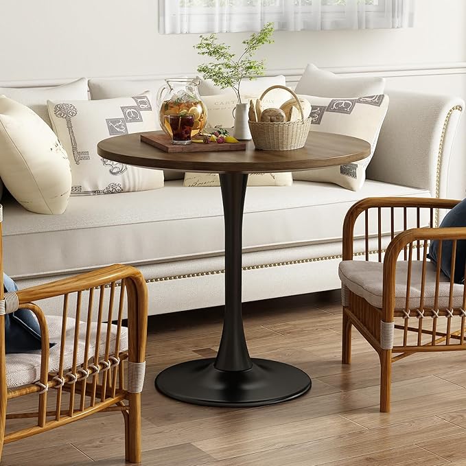 Wood Round Table Modern Dining Table Tulip Round Kitchen Table Wooden Mid Century Coffee Table for Living Room 31.5 inch - LeafyLoom