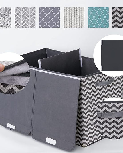 GRANNY SAYS Toy Chest with Lids, Foldable Stuffed Animal Storage with Handles, Toy Storage Organizer for Nursery Room Playroom, Living Room, Large Toy Box for Girls and Boys, Dark Gray V Pattern - LeafyLoom