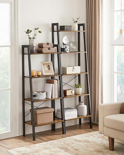 VASAGLE Ladder Shelf, 5-Tier Bookshelf, Storage Rack, Bookcase with Steel Frame, Wood Look Accent Furniture with Metal Frame, 22.1 x 13.3 x 67.7 Inches, Rustic Brown ULLS45X - LeafyLoom