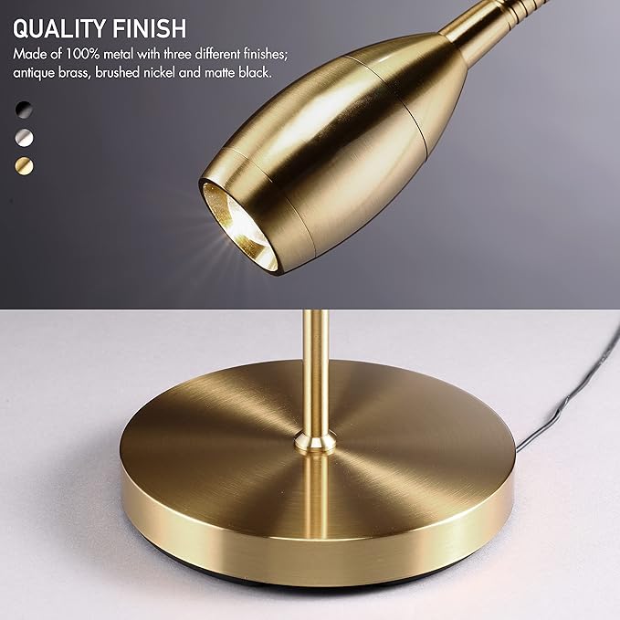 O’Bright Ray – Adjustable LED Beam Floor Lamp, Dimmable and Zoomable Spotlight, Flexible Gooseneck, Reading/Crafting Standing Lamp, Work Table Light, Antique Brass - LeafyLoom