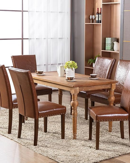 COLAMY Upholstered Parsons Dining Chairs Set of 2, PU Leather Dining Room Kitchen Side Chair with Nailhead Trim and Wood Legs - Light Brown - LeafyLoom