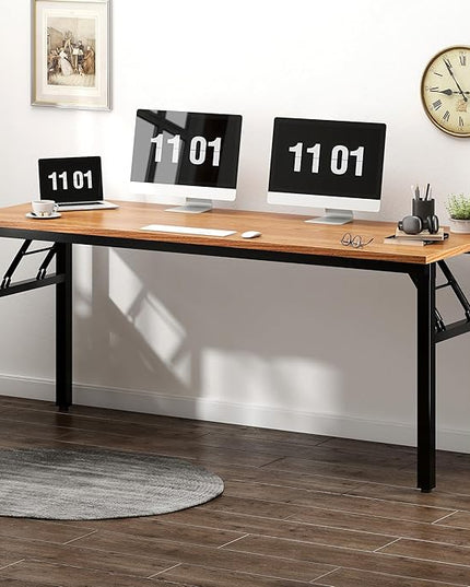 Need Computer Desk Office Desk 62 inches Folding Table with BIFMA Certification Computer Table Workstation No Install Needed, Teak AC5BB-157 - LeafyLoom