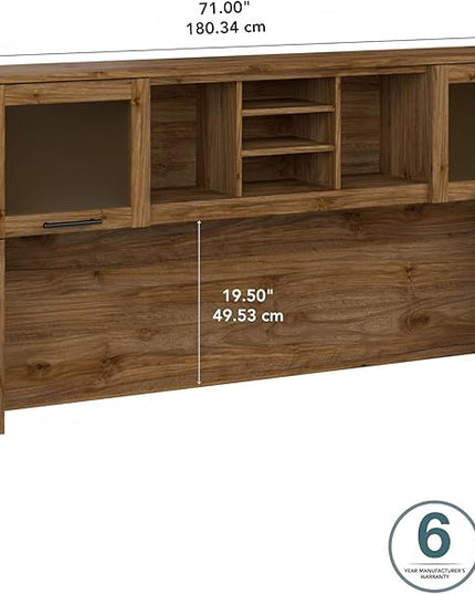 Bush Furniture Somerset Desk Hutch, Attachment with Shelves and Cabinets for Home Office, 72W, Fresh Walnut - LeafyLoom