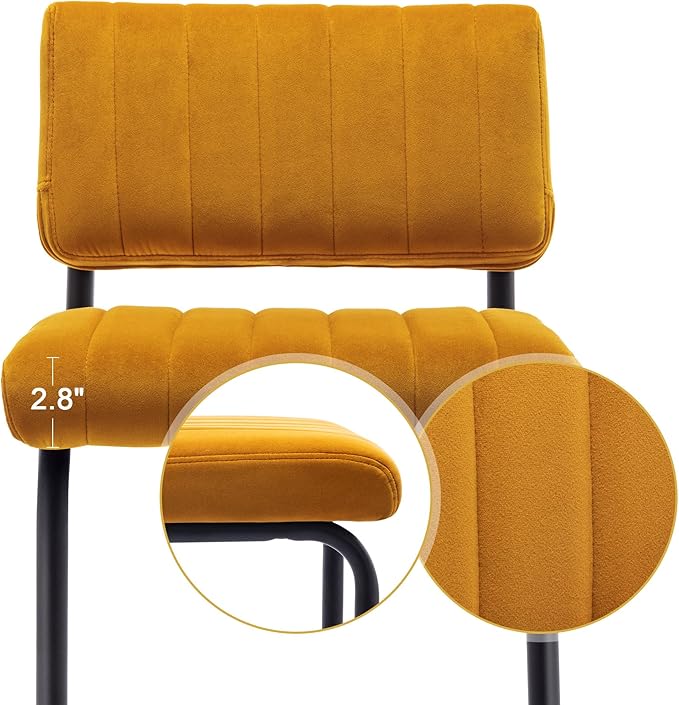 ONEVOG Velvet Dining Chairs Set of 4, Upholstered Kitchen Dining Room Chairs with Striped Open Back, Comfy Orange Chair Armless, Dinner Chair for Party, Black Chrome Metal Legs - LeafyLoom