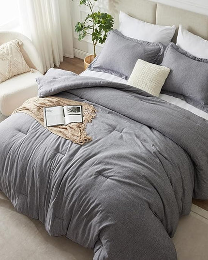 CozyLux Twin/Twin XL Comforter Set Dorm Bedding - 2 Pieces Grey Twin Extra Long Soft Luxury Cationic Dyeing Comforter for College, Gray Breathable Bed Sets with 1 Comforter and 1 Pillow Sham - LeafyLoom
