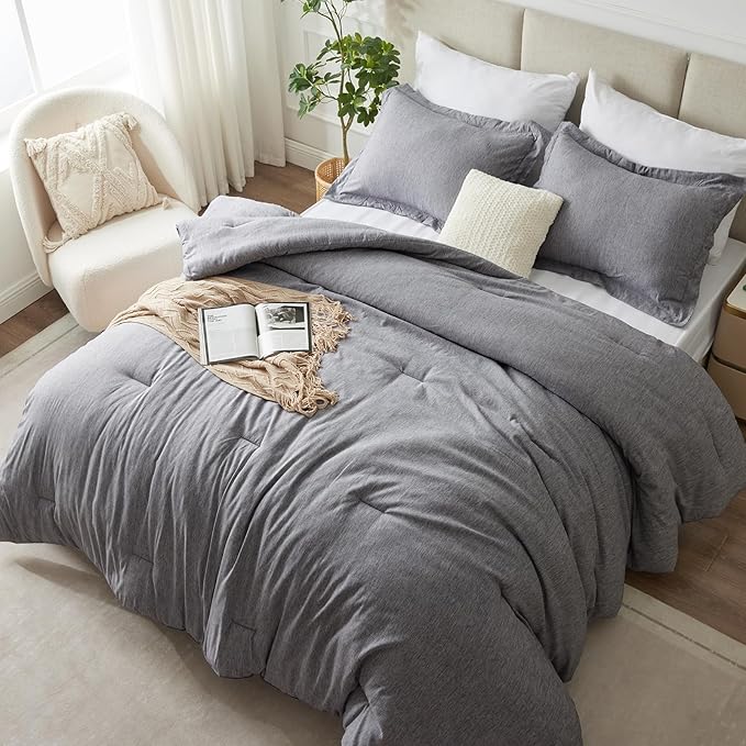 CozyLux Twin/Twin XL Comforter Set Dorm Bedding - 2 Pieces Grey Twin Extra Long Soft Luxury Cationic Dyeing Comforter for College, Gray Breathable Bed Sets with 1 Comforter and 1 Pillow Sham - LeafyLoom