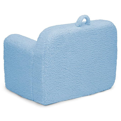 Delta Children Personalized Sherpa Cozee Chair - Customize with Name – Foam Kids Chair for Ages 18 Months and Up, Powder Blue - LeafyLoom