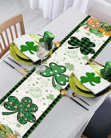 St Patricks Day Table Runner 72 Inches Long Gnome Shamrock Table Runner Happy Saint Patrick’s Day Decor for Kitchen Dining Table Home Party Decorations Unibyby