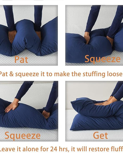 WhatsBedding Memory Foam Body Pillow with Cooling Zippered Cotton Cover, Full Body Pillow for Adults, Long Pillow for Sleeping, Firm Body Pillow Breathable Fluffy Supportive - 20x54 inch, Dark Blue - LeafyLoom