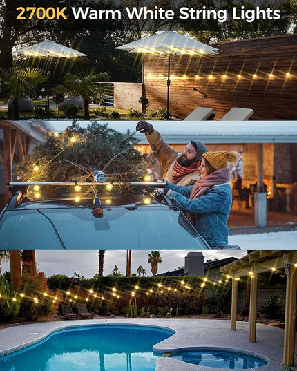 XMCOSY+ Outdoor String Lights 50Ft Dimmable G40 Globe Patio Lights with 25+2 Shatterproof LED Bulbs, Hanging Waterproof Outdoor Lights for Patio, Porch, Yard, Bistro, Café, Outside XMcosy